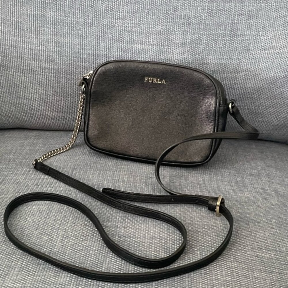 FURLA Black Crossbody Mini Bag in Saffiano Leather